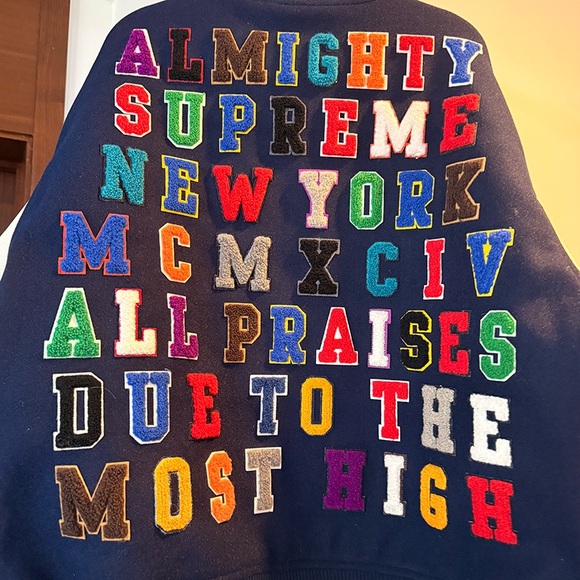 Supreme Praises Varsity Navy Blue Padded Jacket - Picture 8 of 12